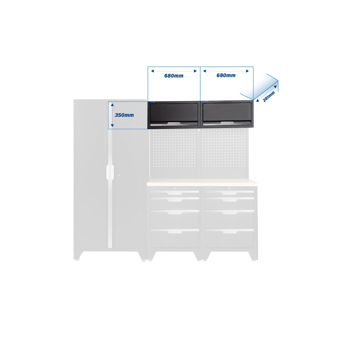 SGS 7pc Modular Garage Storage | 8 Drawers | Plywood Worktop | 2x Upper Cabinets | Tall Double Cabinet
